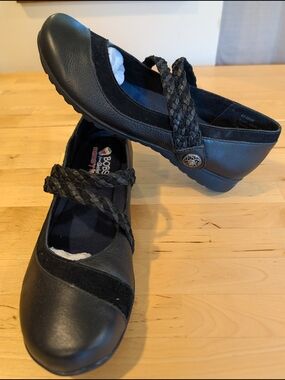 Black Braided Strap Mary Jane Flats Leather Upper.